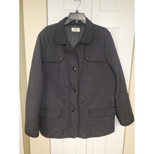 Talbots Black‎ Quilted Barn Jacket Coat Button Front Pockets Classic Sz XXL